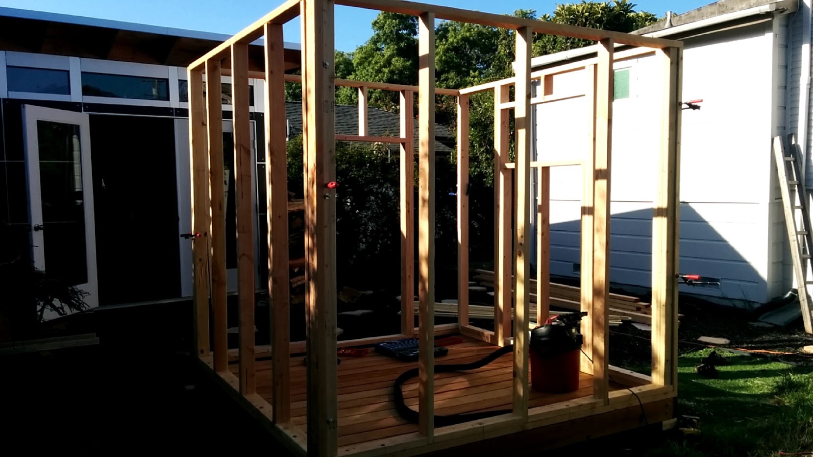 Sauna walls bolted together